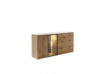 Sideboard ASSINI T01  1 Tür/1 Glastür/ 3 Schubkasten Balkeneiche/Wildeiche geölt / Anthrazit
